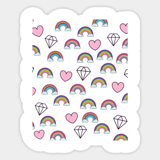 colorful Rainbows white diamonds pink hearts Sticker
